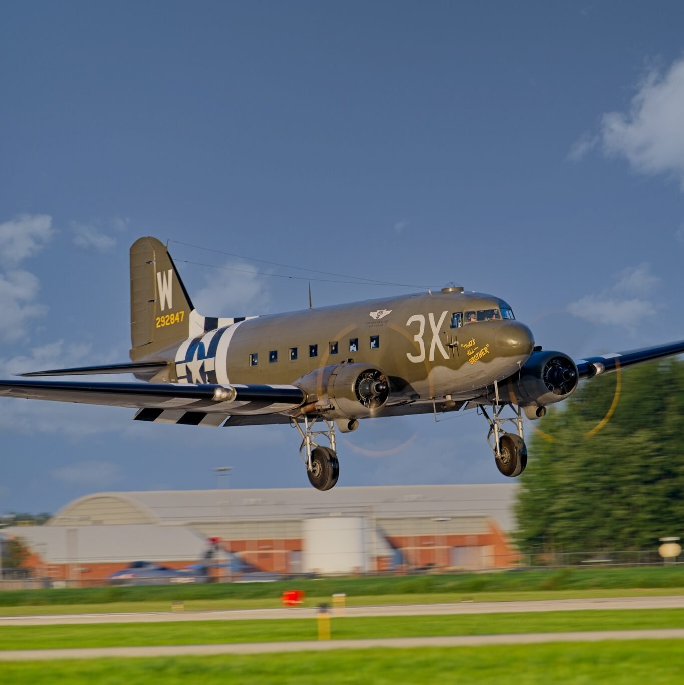 C-47 That’s All, Brother approaching to land at the Terre Haute Air Show.