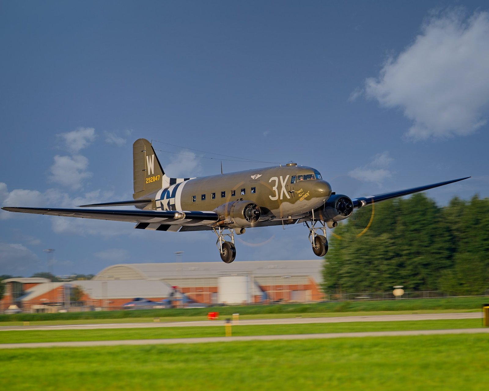That’s All, Brother, a World War II C-47 Skytrain, landing at the Terre Haute Air Show.